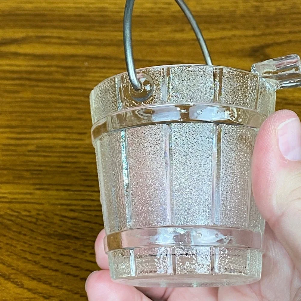 Vintage Hazel Atlas Mini Clear Glass Ice Bucket Ashtray/Match Holder Collectible